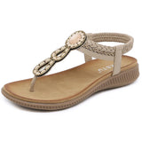 2026 New Shoes for Women Bohemia Crystal Sandals Women Shoes Rhinestone Lady Flip Flops Pearl Slip on Flat Beach Shoes