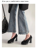 Spring Autumn Platform Mary Jane Shoes Women Thick High Heels Shoes Vintage Slip on Butterfly-knot Pumps 2026 New