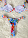 Printed Mini Thong V-bar Underwired Bikini Female Swimsuit Women Swimwear Two-pieces Bikini Set High Cut Bathing Suit Swim Lady