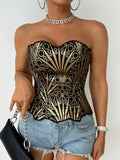 Hollow Irregular Sequin Double Layer Corset Court Style Waist Cincher Mesh Breathable Sexy Tube Casaul Pure Desire Top V466