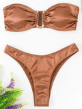 Bandeau Bikinis 2025 Strapless Satin Bikini Female Swimsuit Women Swimwear Two-pieces Bikini Set High Cut Bathing Suit Swim Lady