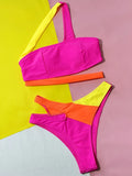 Splicing Asymmetric One Shoulder Bikini Women Swimsuit Female Swimwear Two-pieces Bikini Set Bandeau Bather Bathing Suit Swim