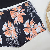 Women Two Pieces Vintage Print Rash Guard Swimwear Long Sleeve Shirt Shorts Surf Top Retro Print Running Shirt Split Swimsuit