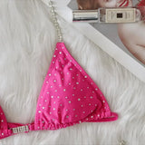 Bikini 2026 Sexy Swimwear Swimsuit Women Rose Red Rhinestone Chain Halter Triangle Bikinis Set Bathing Suit Beach Bikini Luxe