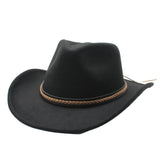 Women Men Retro Felt Jazz Hats Classic Cowboy Hats Wide Brim Cowgirl Sun Hats with Decorative Band