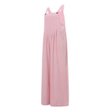 Women Fashion Jumpsuits Sleeveless Buttons Suspender Wide Leg Pant Overalls with Pockets Casual Loose Romper Streetwear