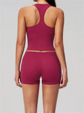 Gym Women Yoga Sets Women Brushed Square Neck Slim Sports Tank Top Fitness Suit Outwear Running High Waist Shorts Tracksuit