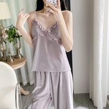 Gold velvet three-piece pajamas set, autumn and winter lace nightgown, sexy home wear with chest pad