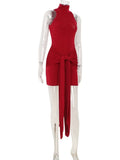 Ahagaga Fashion Women's Mini Dresses Solid Halter Turtleneck Sleeveless Sheath Slim Fit Bodycon Regular Causal Vestidos Robes