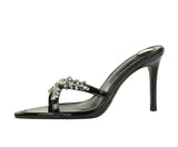 Water Diamond Women's Sandals Summer Cross Band High Heel Slip-On Shoes Leather Material Anti-Slip Rubber Sole Casual Style