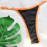 Sexy Halter Pearl Extreme Mini Micro Bikini Female Swimsuit Women Swimwear Two-pieces Bikini set Ribbed Bather Bathing Suit Swim