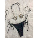 New Sexy Shell Beads Scalloped Bikini Women Swimwear Female Swimsuit Two-Pieces Bikini Set Halter Bather Bathing Suit Swim V8026