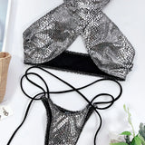Bikini 2026 Sexy Bronzing Snakeskin Bandage Cross Halter Swimwear Swimsuit Women Bikinis Set Bathing Suit Beach Bikini Female
