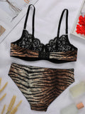 Women's sexy bra set 2-piece leopard print lace lingerie set European and American hot fashion style A3135