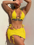 2026 Summer Leopard Print 3 Pieces Suit Swimwear Reversible Sexy Halter Lace-up Bikini Set Drawstring Skirt Cover Up Beachwear