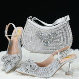 Doershow New Arrival African Wedding Shoes and Bag Set peach Color Italian Shoes with Matching Bags Nigerian lady party  HTG1-6