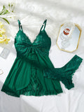 Sexy Lace Lingerie Set for Women, Red Hot Sleepwear Nightdress with Matching Panties, V-Neck Sheer Lace Camisole, Romantic Night