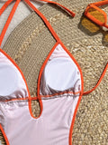 Sexy Black Stripe One Piece Swimsuit 2026 Women V Neck Hollow Out Backless Tie Side Thong Bikini Holiday Bathing Suit Swimwear