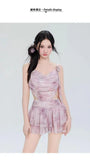 Swimsuit Women's Two-piece Fairy Style Sexy Hot Spring Skirt Style Three-dimensional Flower Ribbon Swimsuit