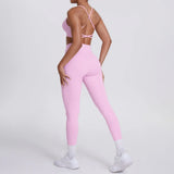 Women's Seamless Yoga Set Cross Back Sports Bra & High Waist Booty Lifting Yoga Leggings Gym Running Fitness Workout Outfit