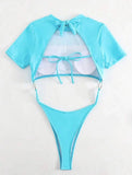 XS - L Mini Micro Thong Short Sleeve One Piece Swimsuit Women Female Swimwear Cut Cut Monokini High Cut Bathing Suit Swim Lady
