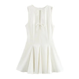 Foridol Bowknot Pleated Short Dress for Women O Neck Sleeveless Tank Mini Party Dresses Summer Spring 2025 New in Casual Vestido