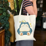 Pokemon Canvas Bags Snorlax Printed cartoon Figures Shopping Tote Bags New Commuter Simple Versatile Storage Bag Girls Boys Gift
