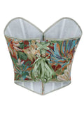 New French retro printed vest women wear fishbone corset with U-neck to gather the palace corset.