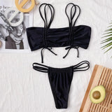 2026 Sexy Bikini Women Swimwear Swimsuit Double Straps Plaid Black Bikinis Set Bathing Suit Beach Bikini Female Push Up Biquinis