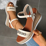 Crystal Decor Women's Wedges Sandals 2026 Summer Ankle Buckle Platform Gladiator Shoes Woman Comfort Casual High Heels Sandals