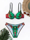 Peacock Leopard Printed Underwired Bra Cup Bikini Women Swimwear Female Swimsuit Two-pieces Bikini Set Push Up Bathing Suit Swim