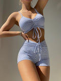 Drawstring Front Shorts Bikinis 2026 High Waist Swimsuit Women Swimwear Female Bathers Bathing Swimming Swim Suit Beachwear