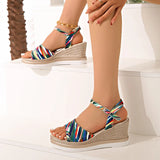 2025 Summer Leopard Print Wedges Sandals Women Plus Size Ankle Buckle Platform Sandles Woman Lightweight Chunky Heel Sandalias