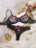 Womens Embroidered Bralette Lingerie And Panty Set Floral Design Soft Stretch Fabric Comfortable Everyday Underwear