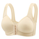 Women's Bra Wire-Free Front Closure Solid Color Full Coverage Fixed Cups More Considerate for Middle-Aged And Elderly Individual