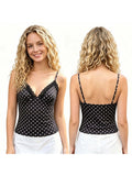 Women Retro Stylish Camis Dots Print Lace Trim Sleeveless V Neck Slim Fit Tank Tops Spaghetti Strap Vest Summer Daily Casual