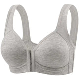 Women's Bra Wire-Free Front Closure Solid Color Full Coverage Fixed Cups More Considerate for Middle-Aged And Elderly Individual