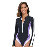 Long Sleeved Sun Protection One-piece Sports Swimsuit for Women High Elasticity Slim Zipper Sports Bikini Monokini Surfing Suit