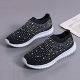 Women's Slip-On Crystal Sneakers 2025 Breathable Mesh Plus Size 35-43 Casual Flats Women Comfort Soft Sole Running Walking Shoes