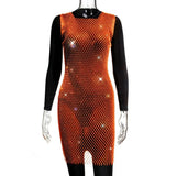 XS-2XL 15 Colors Rhinestones Fishnet Dress O-Neck Grid Swimsuit Bikini Cover Up Beach Pool Party Cover-ups for Swimwear Women