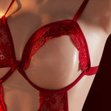 Sexy Crotchless Lingerie Women Lace Hollow Bra Set Erotic Costumes Baby Doll Dress Open Bra Porn Underwear Liberty Bodysuits