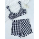 Plaid V Neck Shorts Female Swimsuit High Waist Bikini Women Swimwear Two-Pieces Bikini Set Padded Bather Bathing Suit Swim V8272