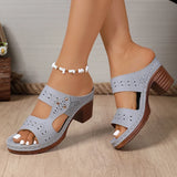 Lightweight High-Heeled Sandals Women Plus Size 43 Hollow Out Thick Heel Slippers Woman Summer Slip On Platform Sandles Female