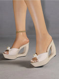 New Summer Fashion Design Peep Toe Beaded Slippers Platform Sandals Women Hollow Heels Female Shoes Zapatos Mujer