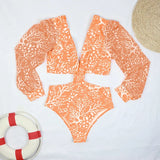 TW Sexy High Waist One Piece Swimsuit Women V Neck 2024 Long Sleeve Bathing Suit Brazilian Swimwear Monokini Summer Beachwear