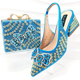 Doershow nice African Shoes And Bag Matching Set With GOLD Hot Selling Women Italian Shoes And Bag Set For Wedding  HKK1-17
