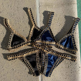Hand Hook Bikini 2025 Bandeau Biquini Women Sexy Swimsuit Female Push Up Swimwear Solid Patchwork Bathing Suit Crochet Beachwear