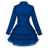 Women Double Breasted Victorian Steampunk Blazer Coat Gothic Tuxedo Tailcoat Jacket with Lace Hem Halloween Uniform Costume