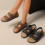 Fashion Bukcle Leopard Print Sandals Women 2025 Summer Back Strap Platform Sandles Woman Comfortable Plus Size Beach Sandalias
