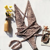 Deep V Neck Splicing Wrap Around Leopard Female Swimwear One Piece Swimsuit Women Backless Monokini Bather High Cut Bathing Suit